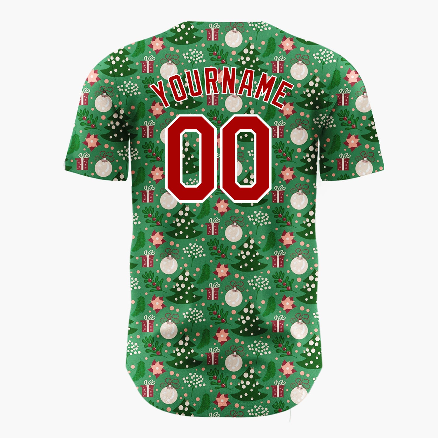 Custom Green Red Cream Trees Gifts And Ornaments Merry Christmas Baseball Jersey