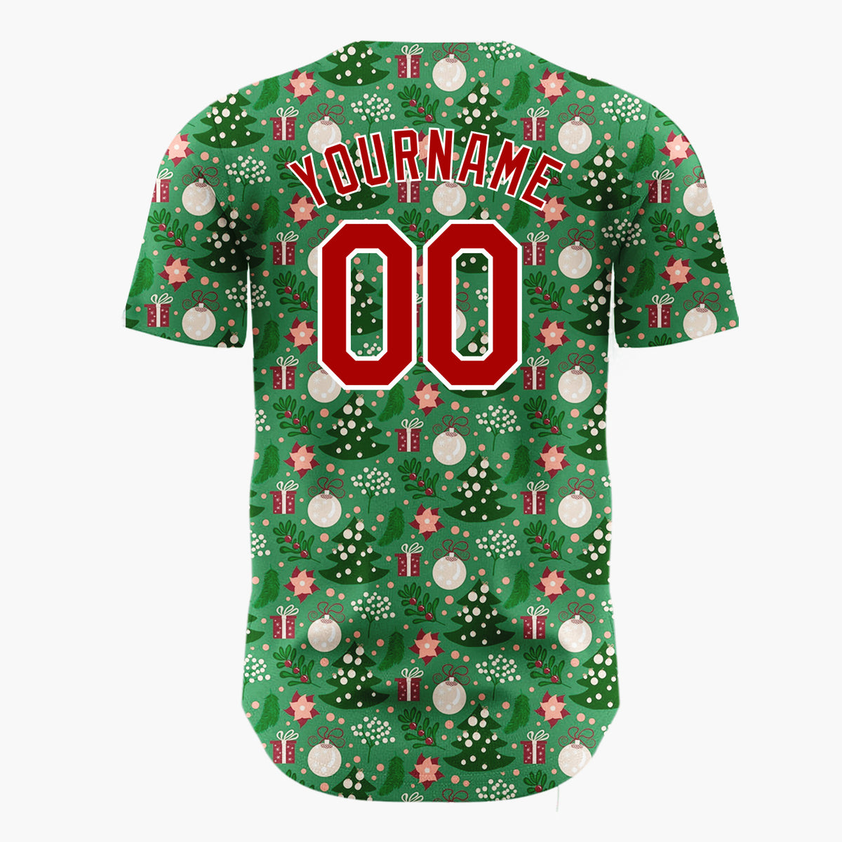 Custom Green Red Cream Trees Gifts And Ornaments Merry Christmas Baseball Jersey