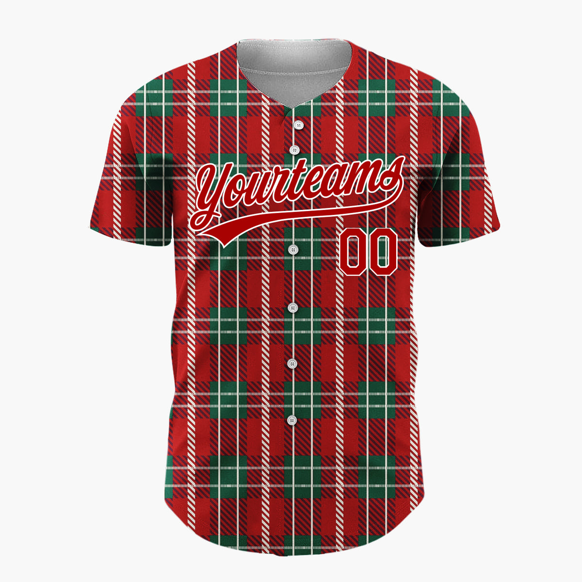 Custom Green Tartan Plaid Classic Plaid Pattern Christmas Baseball Jersey
