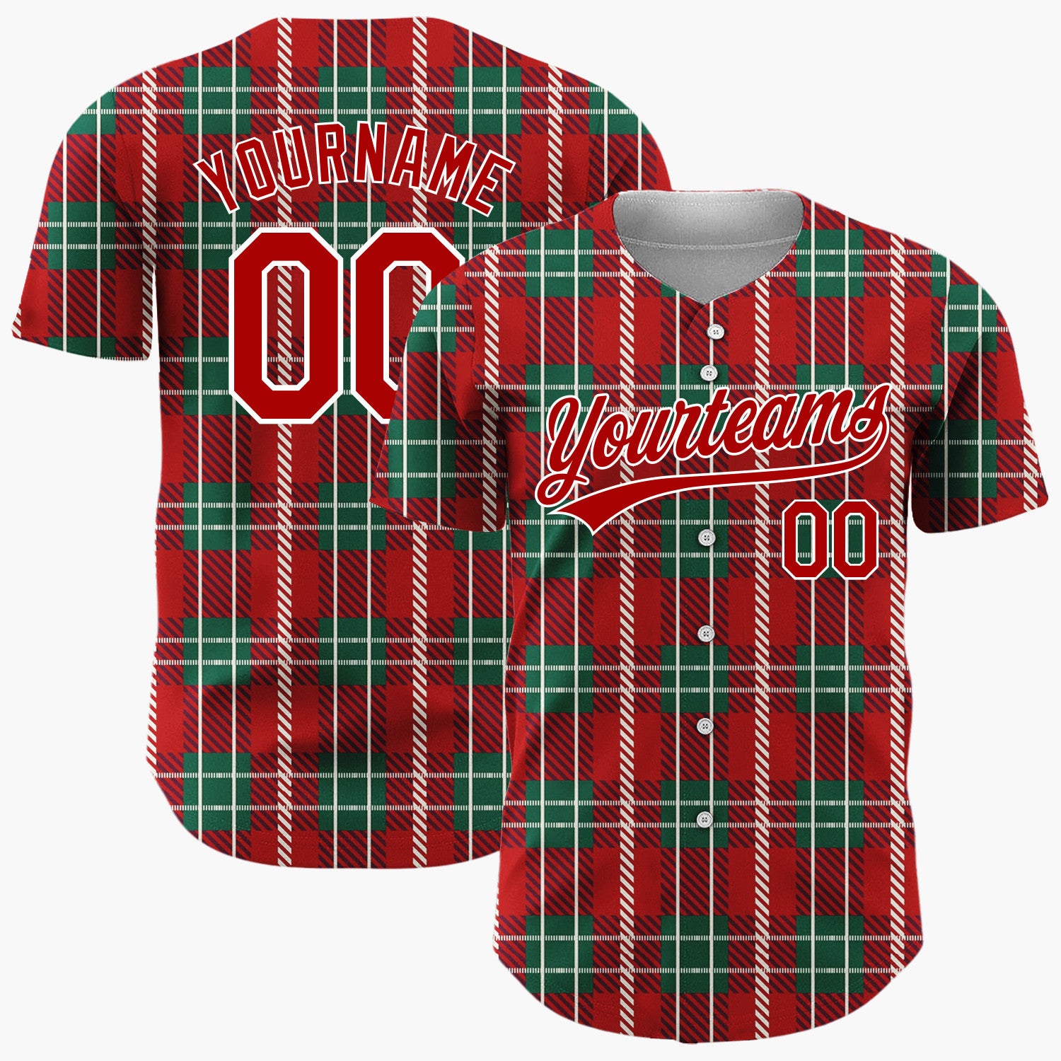 Custom Green Tartan Plaid Classic Plaid Pattern Christmas Baseball Jersey