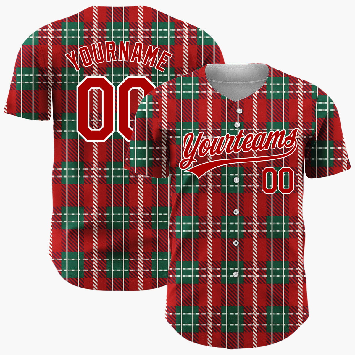 Custom Green Tartan Plaid Classic Plaid Pattern Christmas Baseball Jersey
