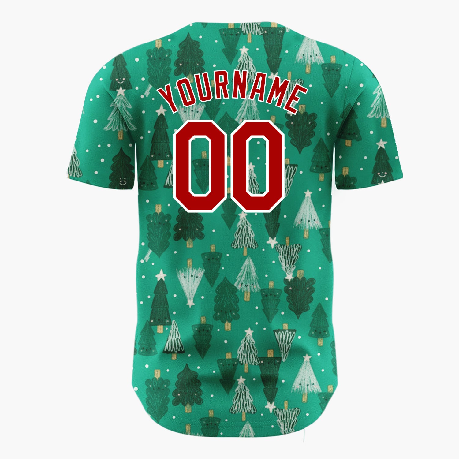 Custom Green Hand Drawn Christmas Trees Festive Forest Pattern Christmas Baseball Jersey