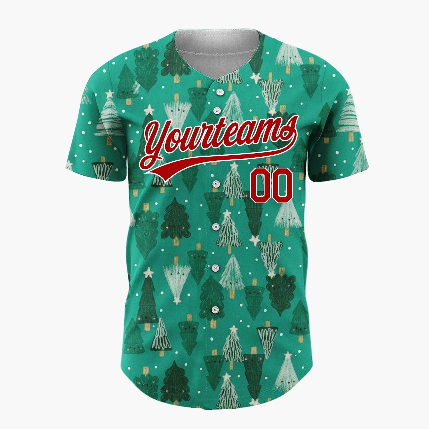 Custom Green White Doodle Christmas Trees Merry Holiday Pattern Christmas Baseball Jersey