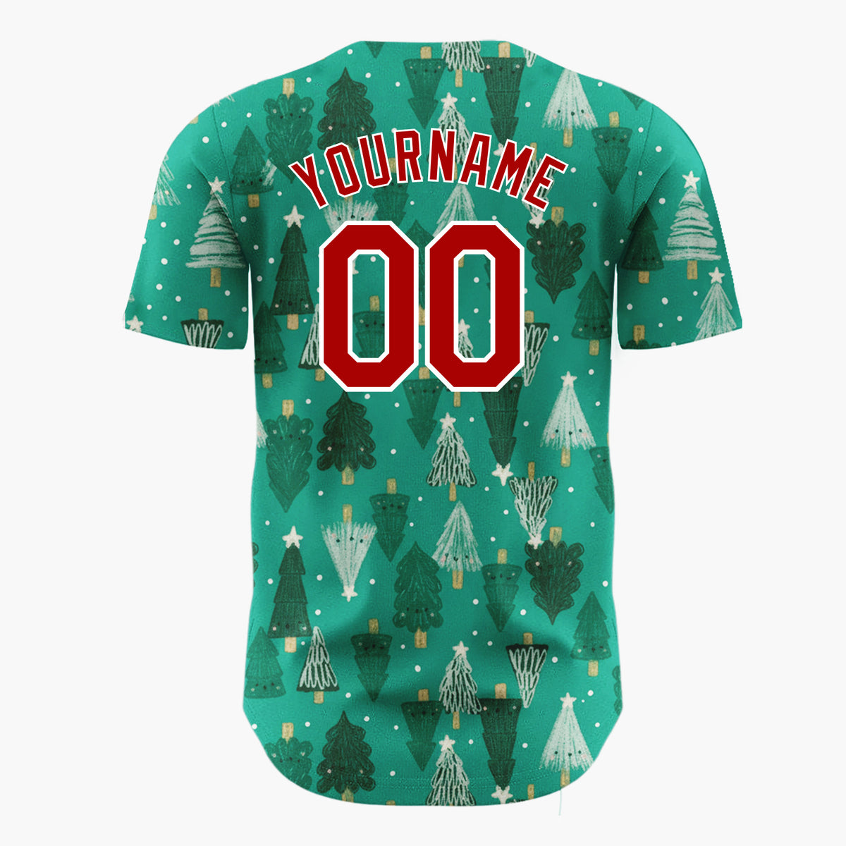 Custom Green White Doodle Christmas Trees Merry Holiday Pattern Christmas Baseball Jersey