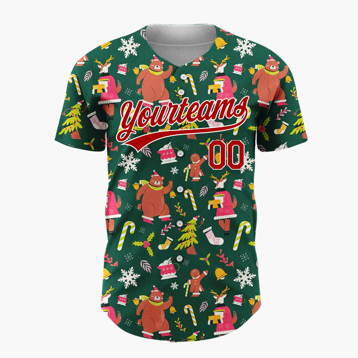 Custom Dark Green Sloth Reindeer And Gifts Whimsical Christmas Baseball Jersey