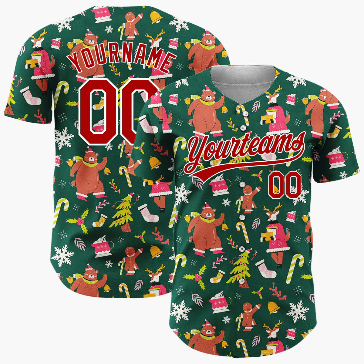 Custom Dark Green Sloth Reindeer And Gifts Whimsical Christmas Baseball Jersey