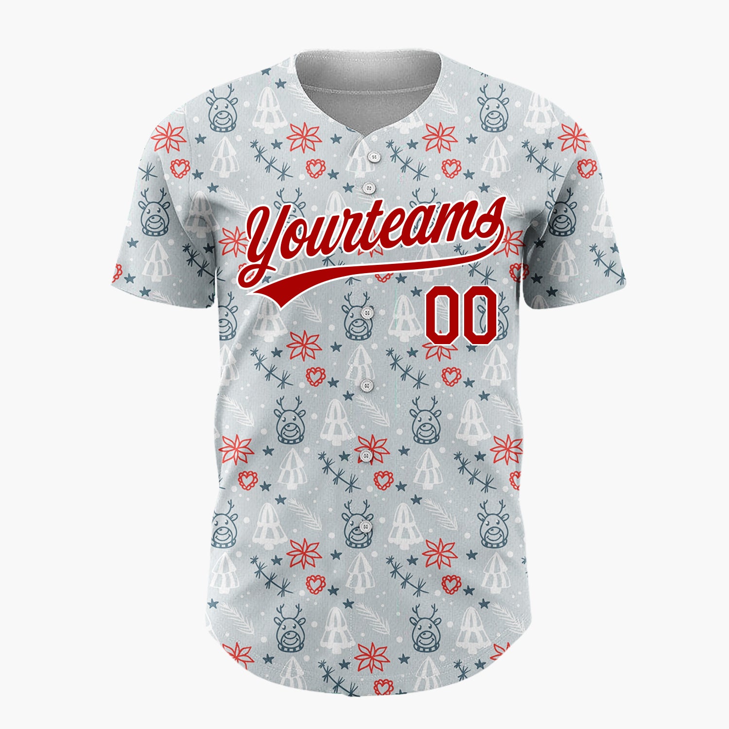 Custom Light Blue Reindeer Trees And Snowflakes Christmas Outline Doodle Pattern Christmas Baseball Jersey