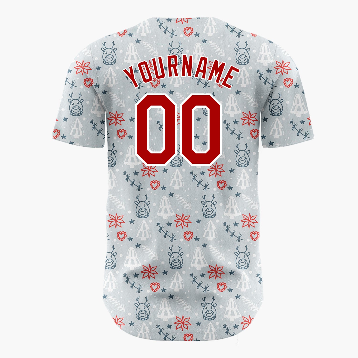 Custom Light Blue Reindeer Trees And Snowflakes Christmas Outline Doodle Pattern Christmas Baseball Jersey