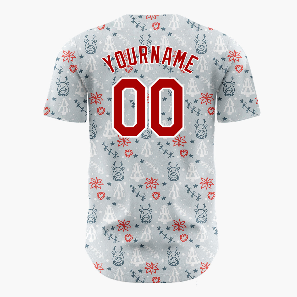 Custom Light Blue Reindeer Trees And Snowflakes Christmas Outline Doodle Pattern Christmas Baseball Jersey