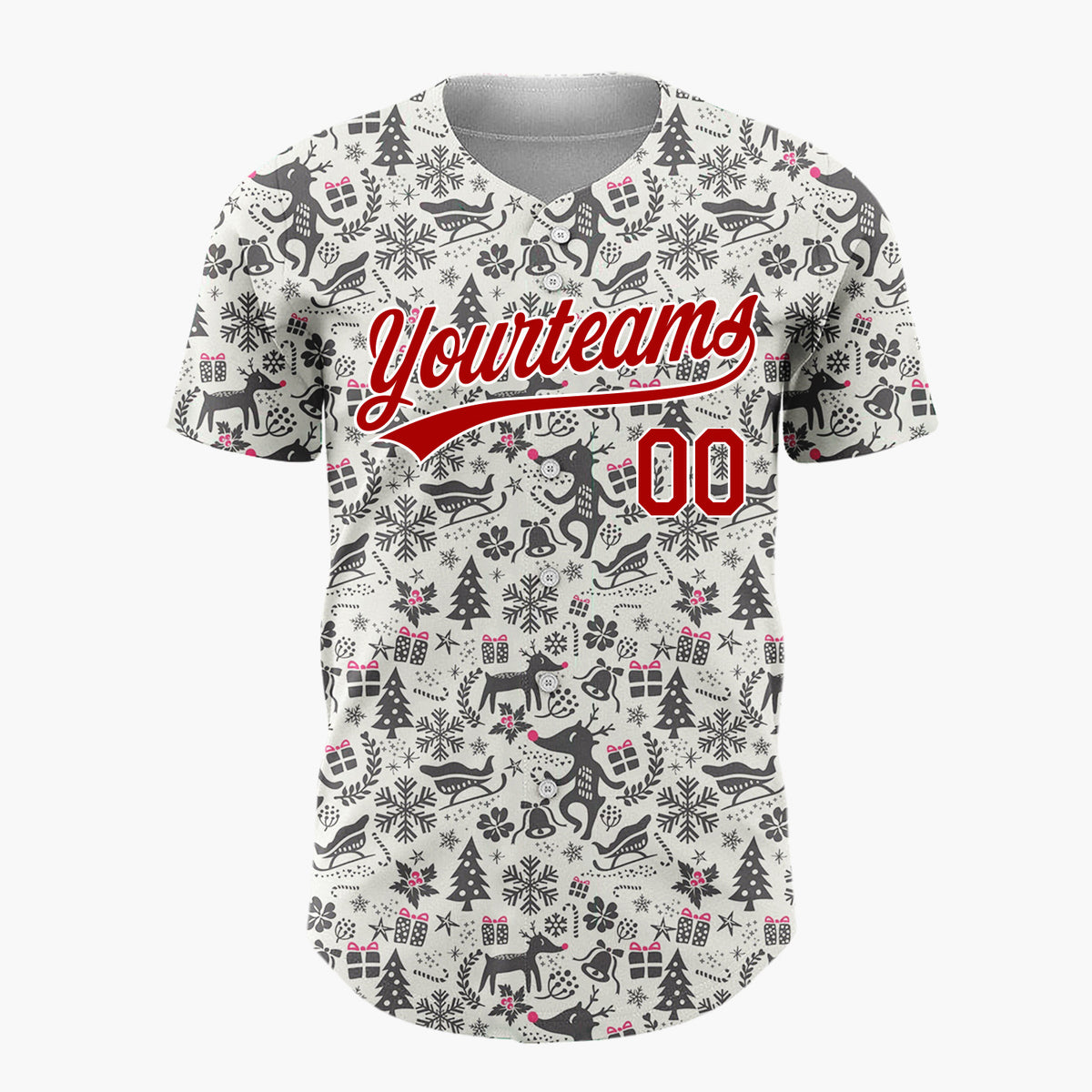 Custom Gray Reindeer Snowflakes Rustic Minimalist Pattern Christmas Baseball Jersey