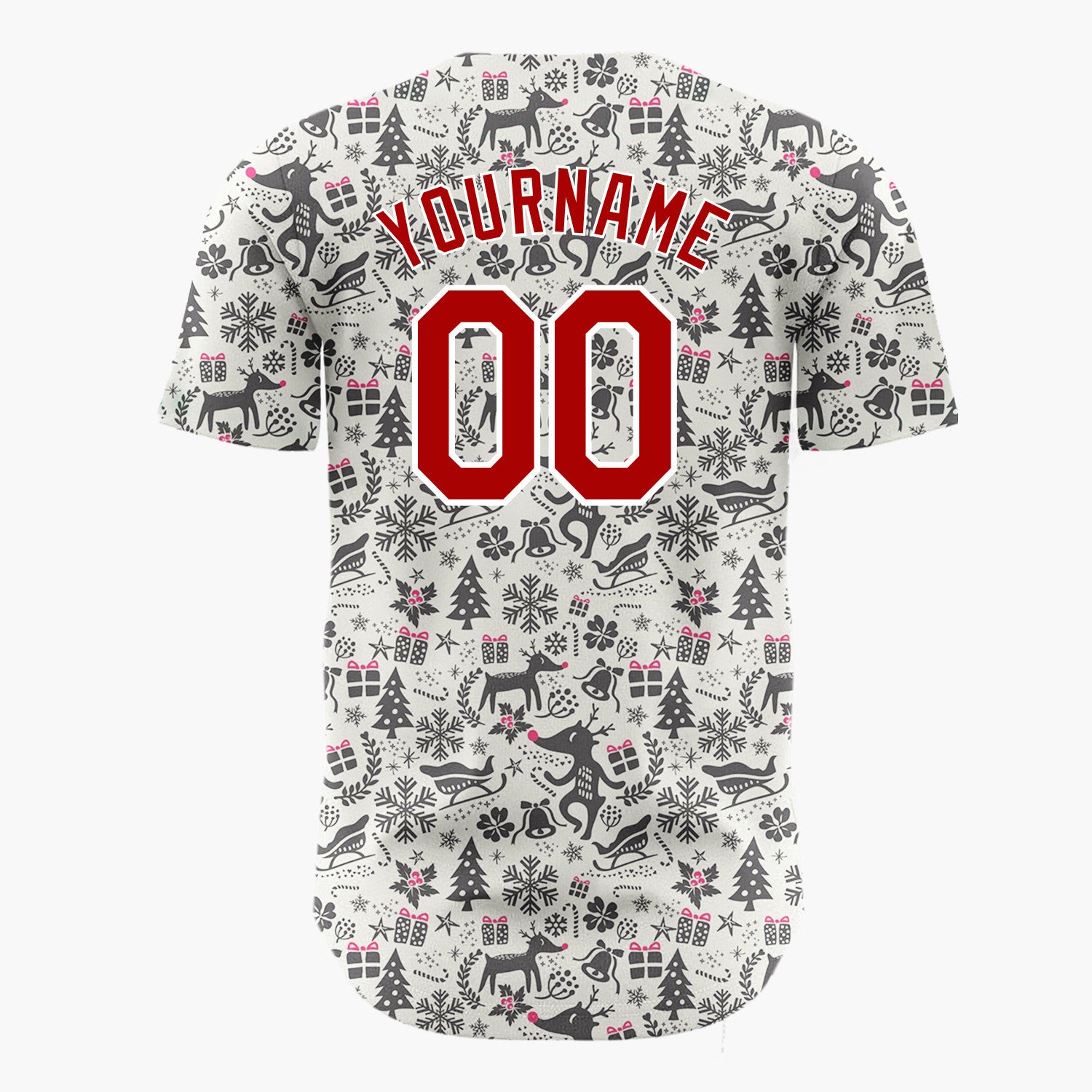 Custom Gray Reindeer Snowflakes Rustic Minimalist Pattern Christmas Baseball Jersey