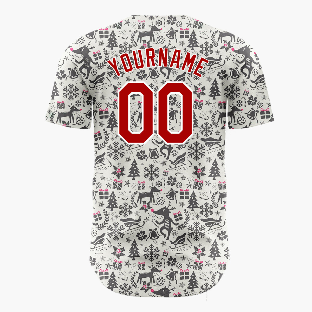 Custom Gray Reindeer Snowflakes Rustic Minimalist Pattern Christmas Baseball Jersey