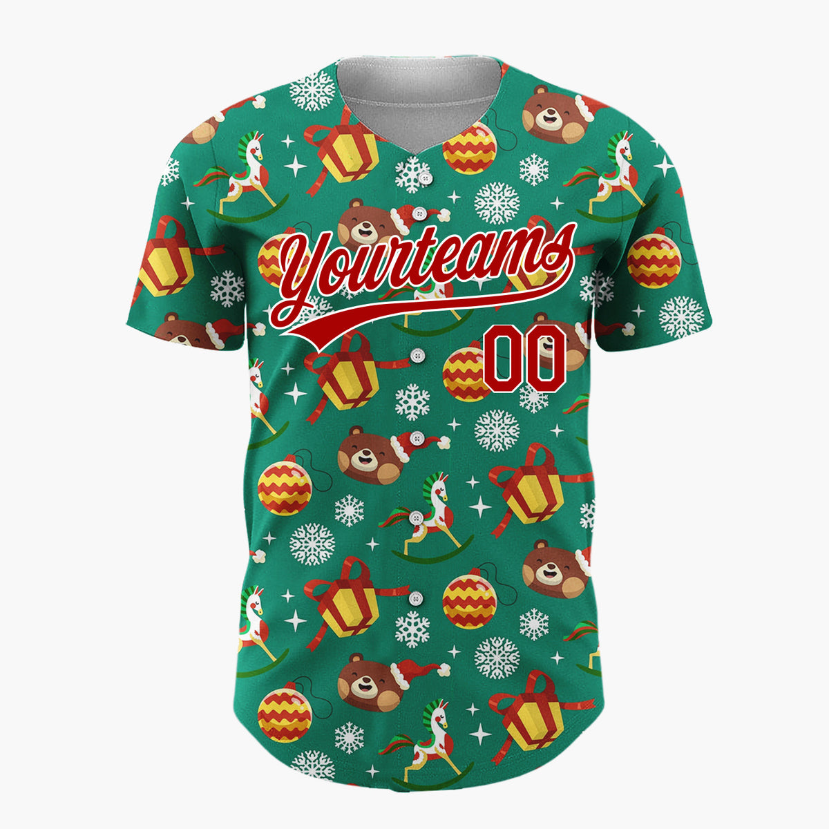 Custom Dark Green Reindeer Ornaments Cartoon Space Pattern Christmas Baseball Jersey