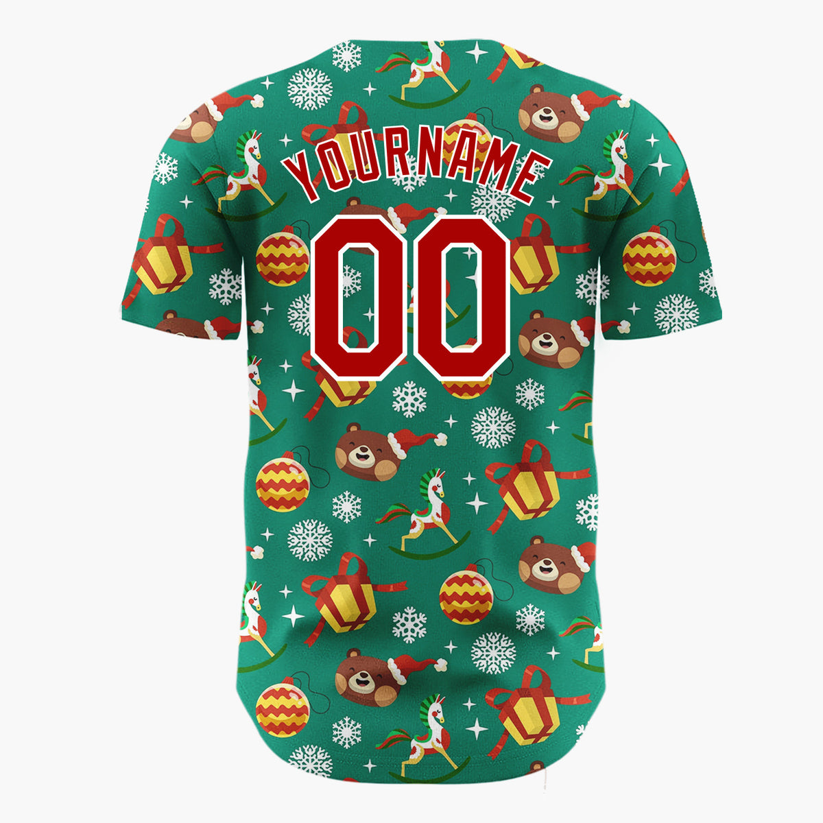 Custom Dark Green Reindeer Ornaments Cartoon Space Pattern Christmas Baseball Jersey