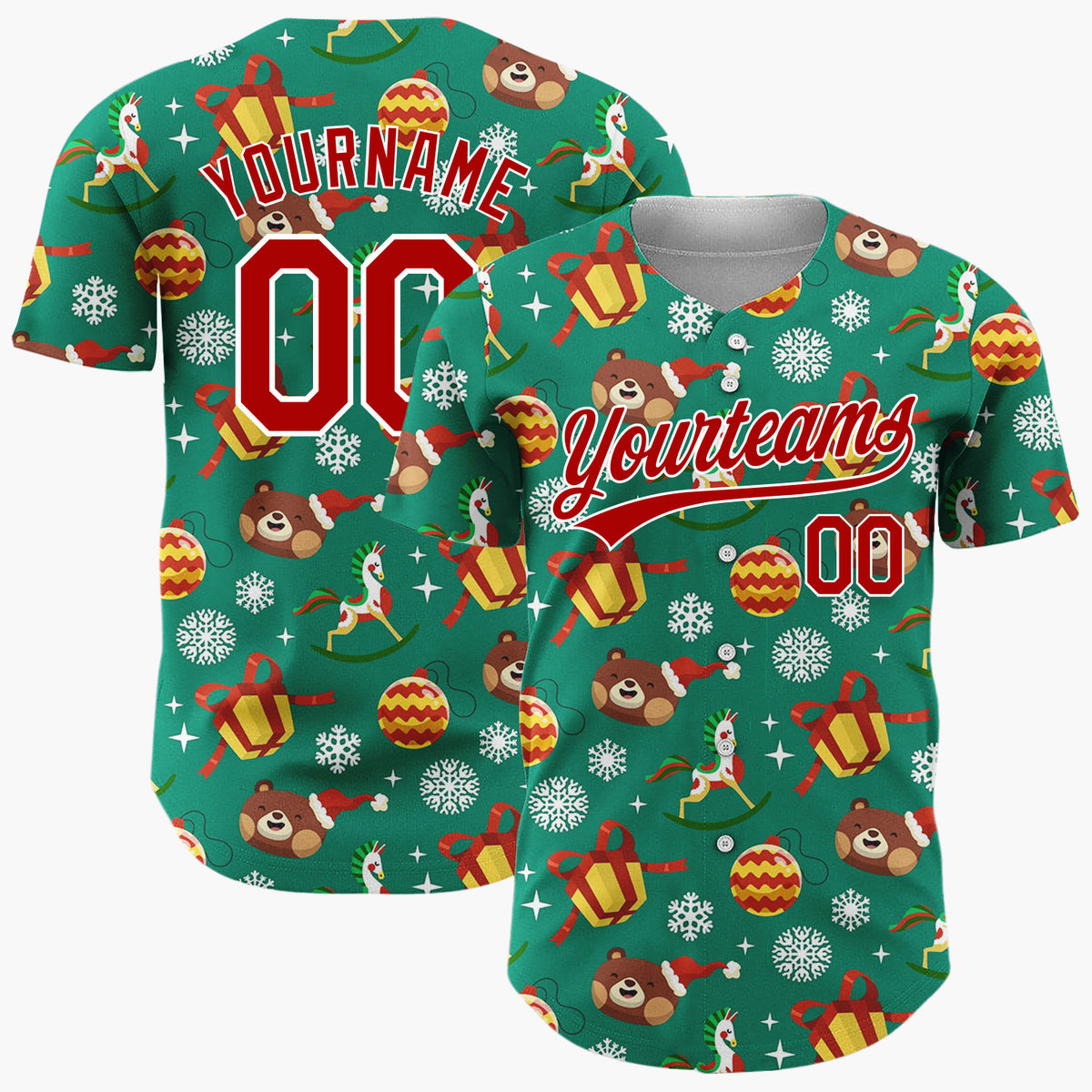 Custom Dark Green Reindeer Ornaments Cartoon Space Pattern Christmas Baseball Jersey