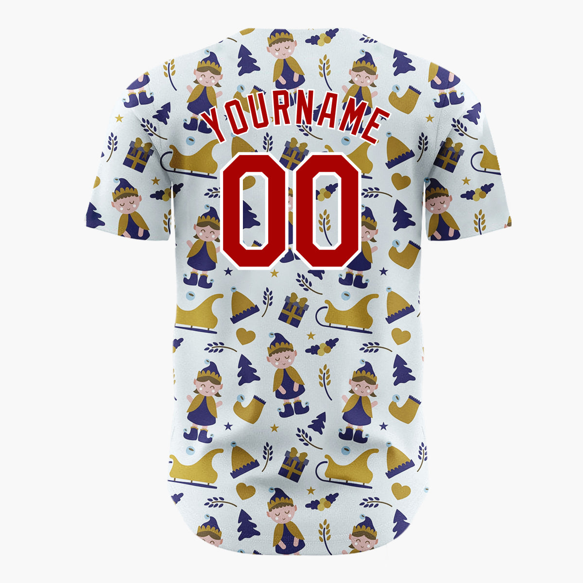 Custom Light Blue Gold Elf Sleigh Christmas Baseball Jersey
