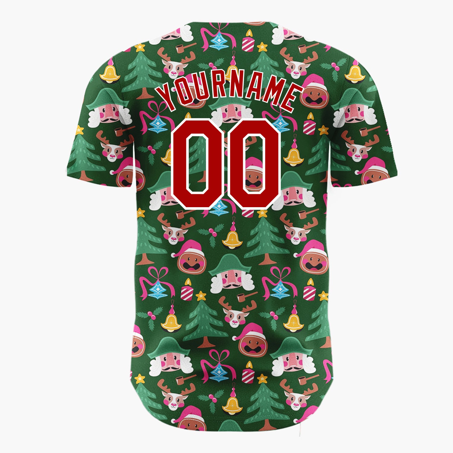 Custom Green Red Nutcrackers Reindeer And Bells Classic Holiday Pattern Christmas Baseball Jersey