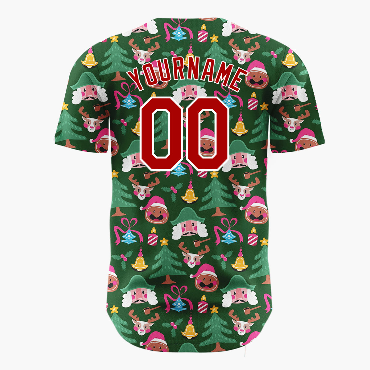 Custom Green Red Nutcrackers Reindeer And Bells Classic Holiday Pattern Christmas Baseball Jersey