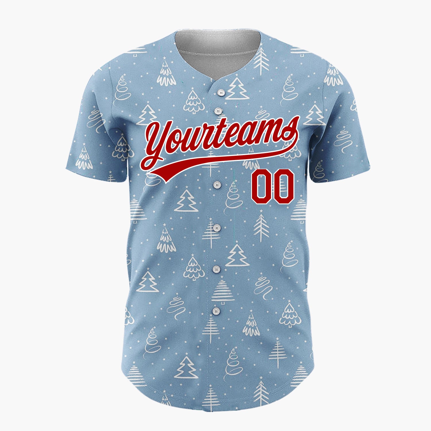 Custom Light Blue Christmas Trees Doodles Cartoon Pattern Christmas Baseball Jersey