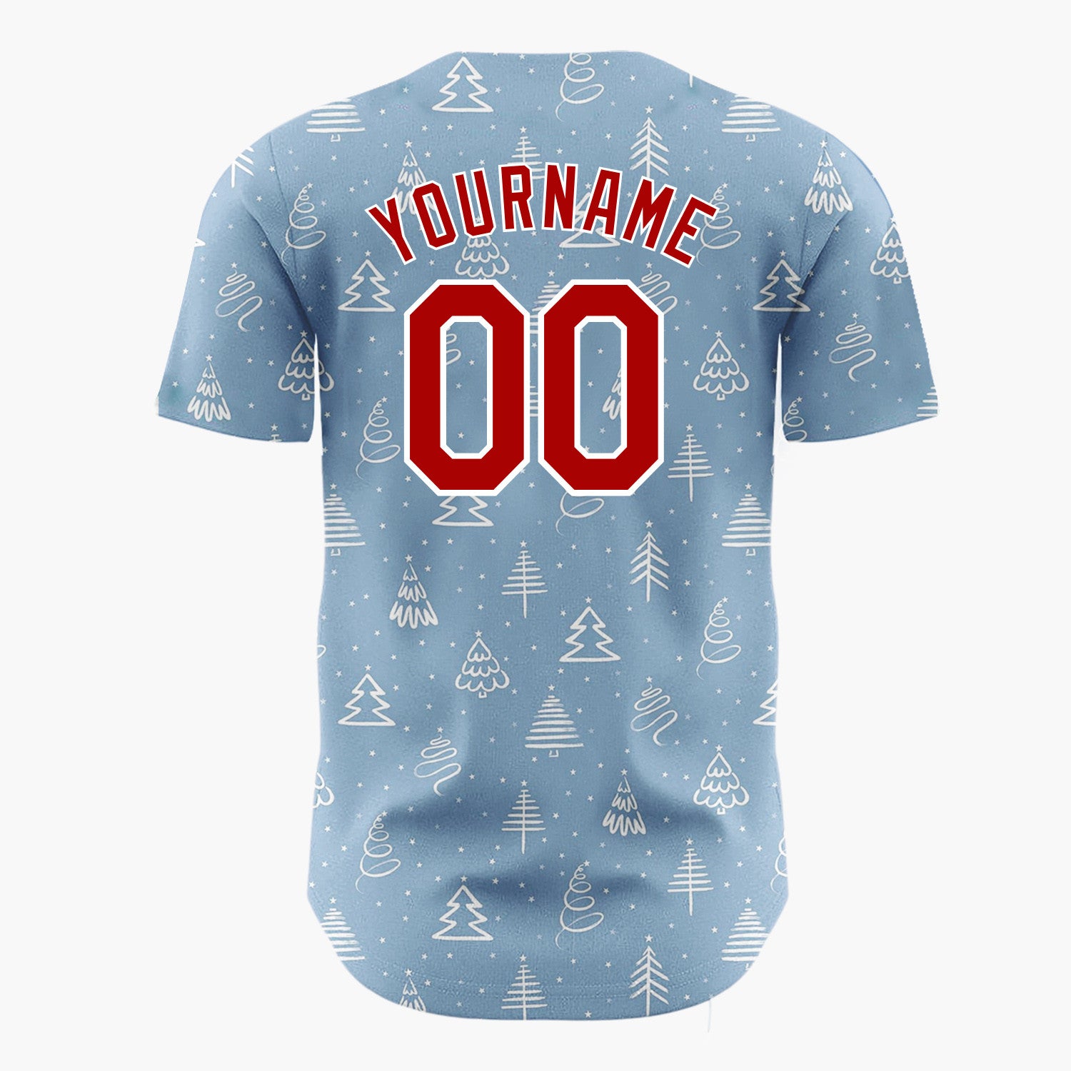 Custom Light Blue Christmas Trees Doodles Cartoon Pattern Christmas Baseball Jersey