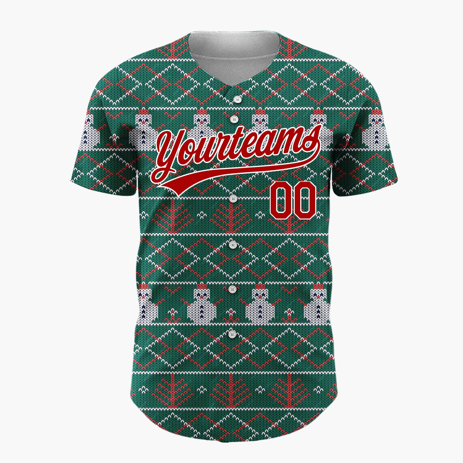Custom Green Red Snowmen Trees And Diamonds Christmas Fair Isle Knit Pattern Christmas Baseball Jersey