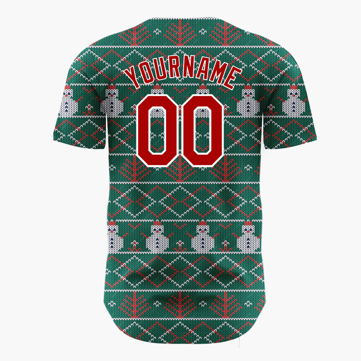 Custom Green Red Snowmen Trees And Diamonds Christmas Fair Isle Knit Pattern Christmas Baseball Jersey