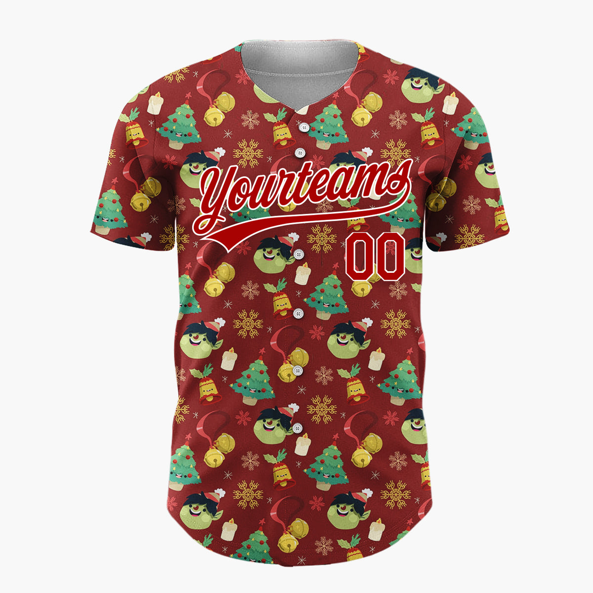 Custom Dark Red Christmas Doodles Festive Cartoon Pattern Christmas Baseball Jersey