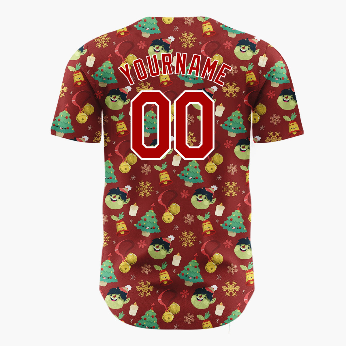 Custom Dark Red Christmas Doodles Festive Cartoon Pattern Christmas Baseball Jersey