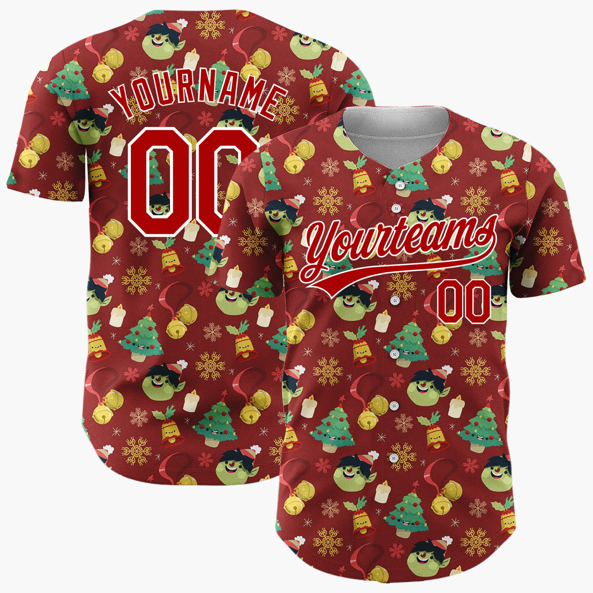 Custom Dark Red Christmas Doodles Festive Cartoon Pattern Christmas Baseball Jersey