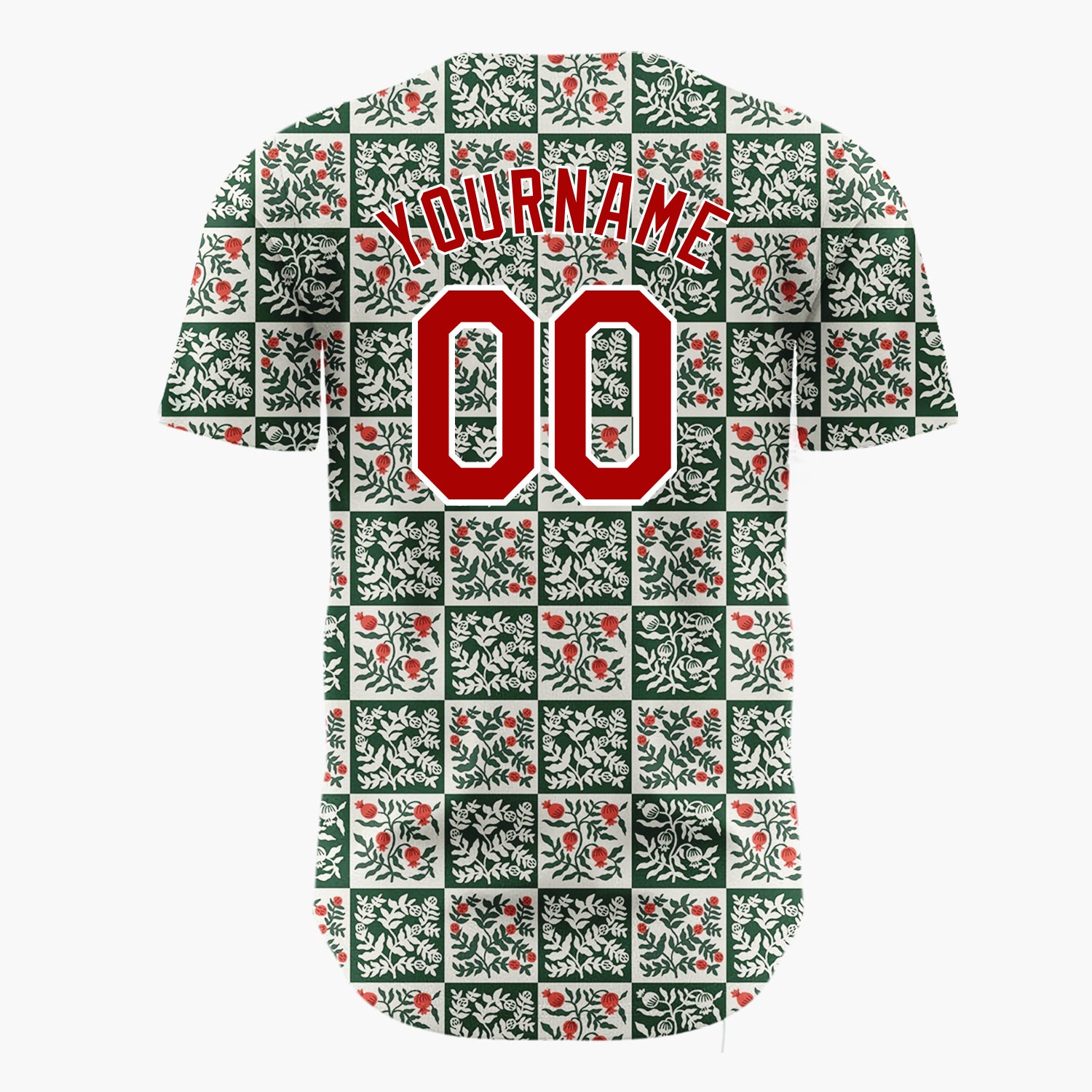 Custom Green Vintage Botanical Christmas Checkerboard Layout Christmas Baseball Jersey