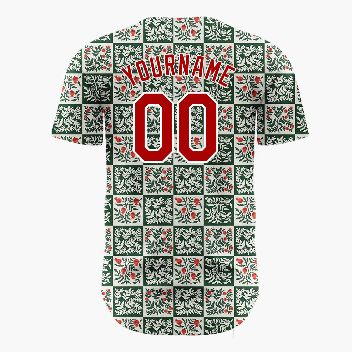 Custom Green Vintage Botanical Christmas Checkerboard Layout Christmas Baseball Jersey
