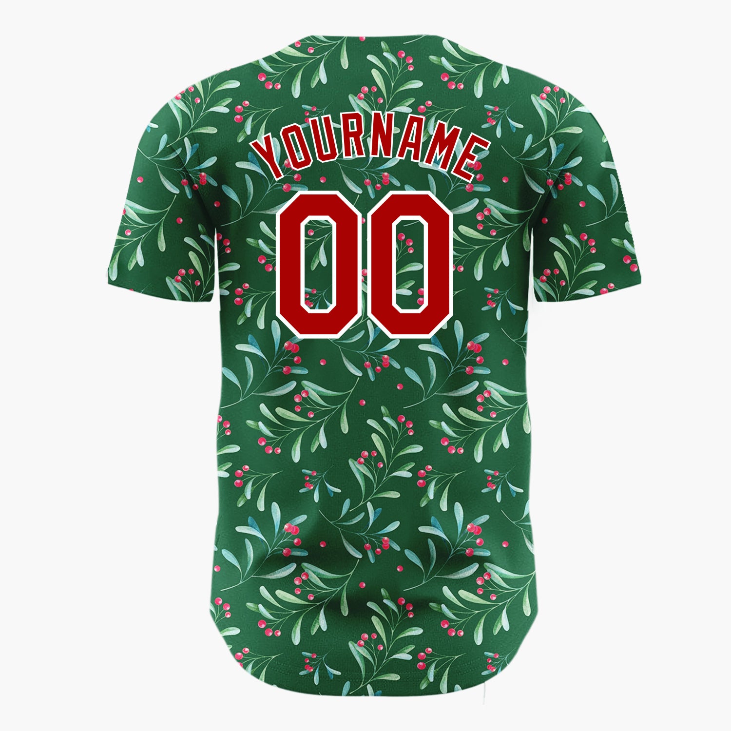 Custom Forest Green Berries And Leaves Watercolor Festive Pattern Christmas Baseball Jersey