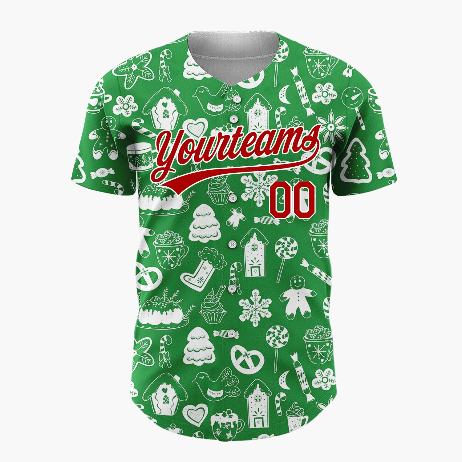 Custom Green White Holiday Treats Icons Doodle Pattern Christmas Baseball Jersey