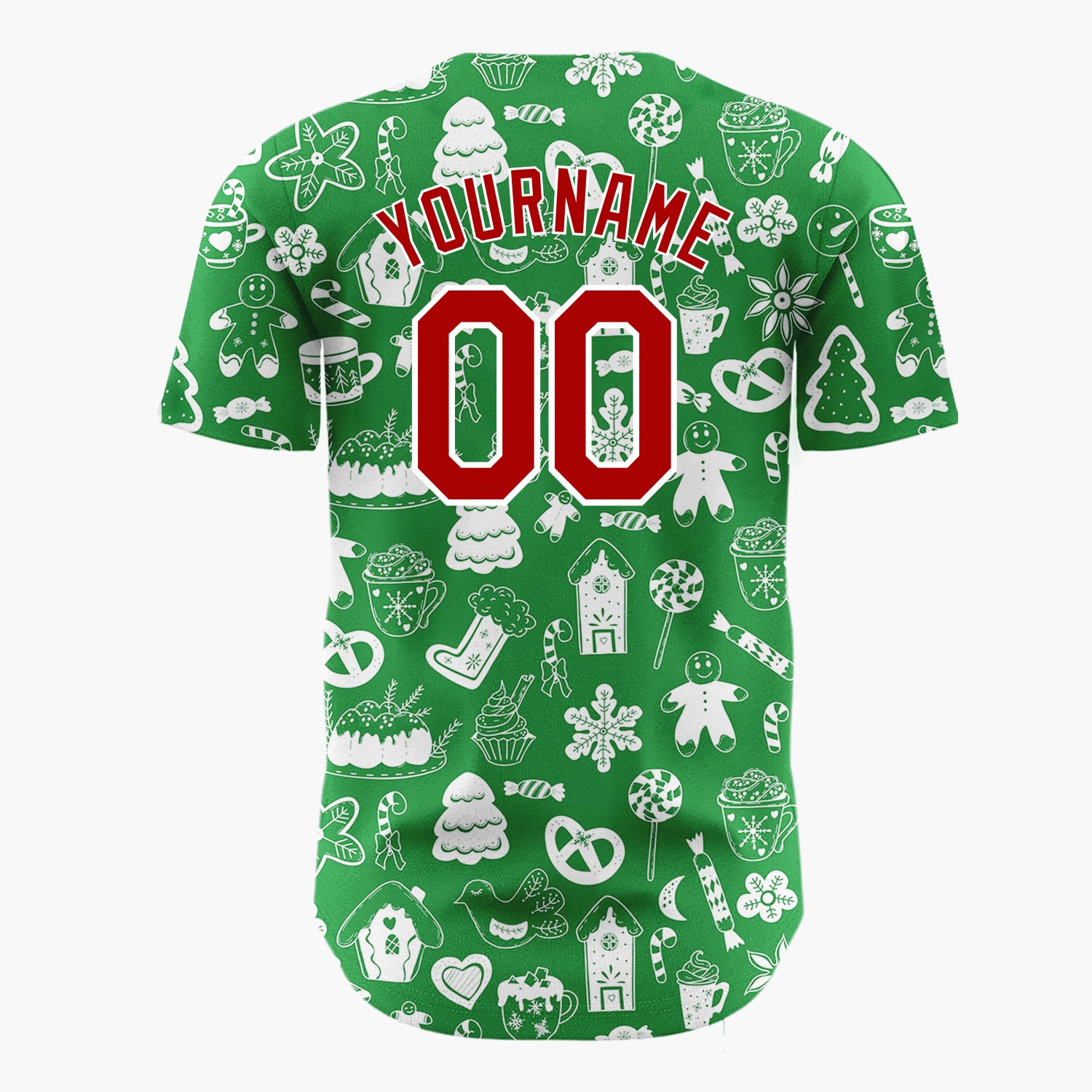 Custom Green White Holiday Treats Icons Doodle Pattern Christmas Baseball Jersey