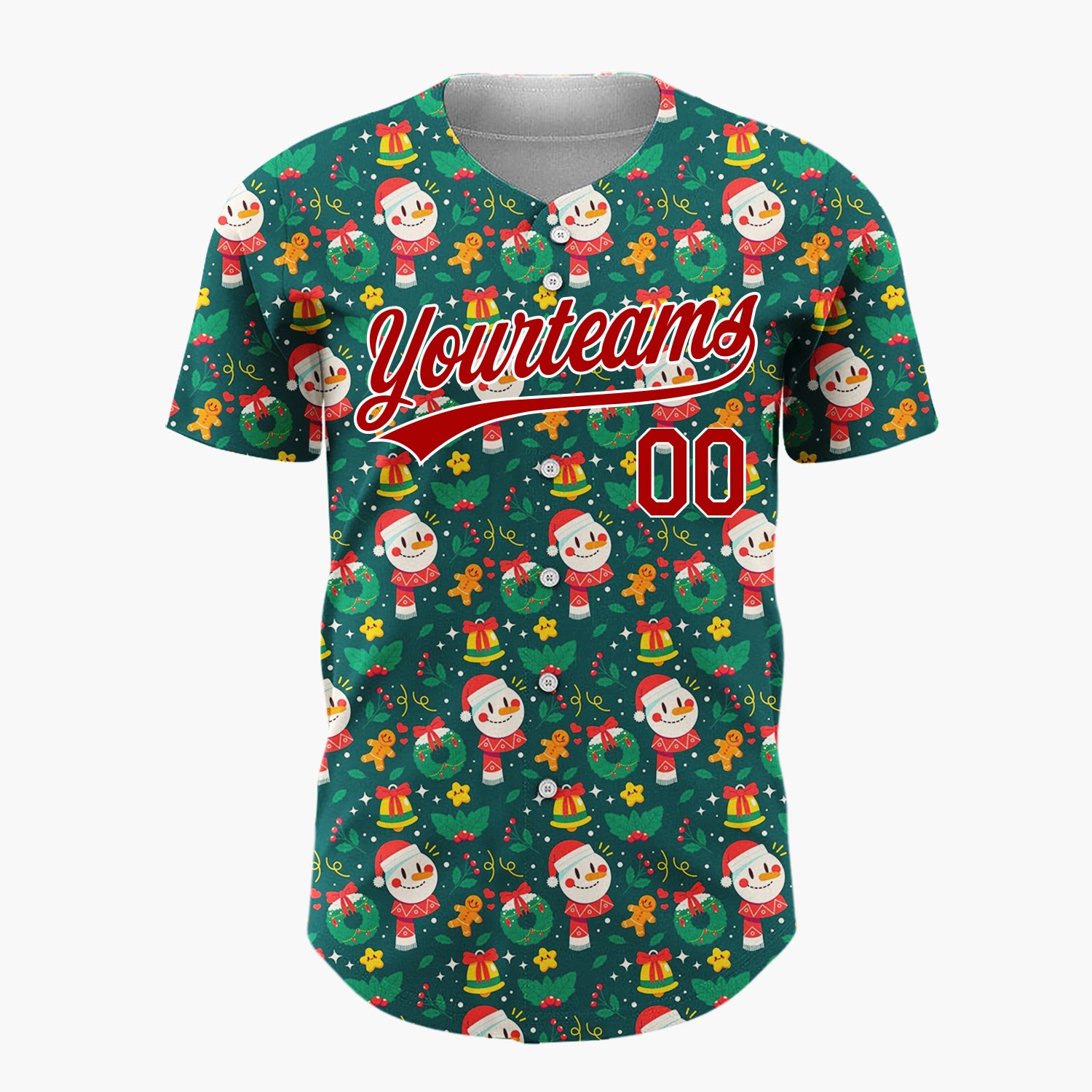 Custom Dark Green Santa Gift Boxes Playful Cartoon Pattern Christmas Baseball Jersey