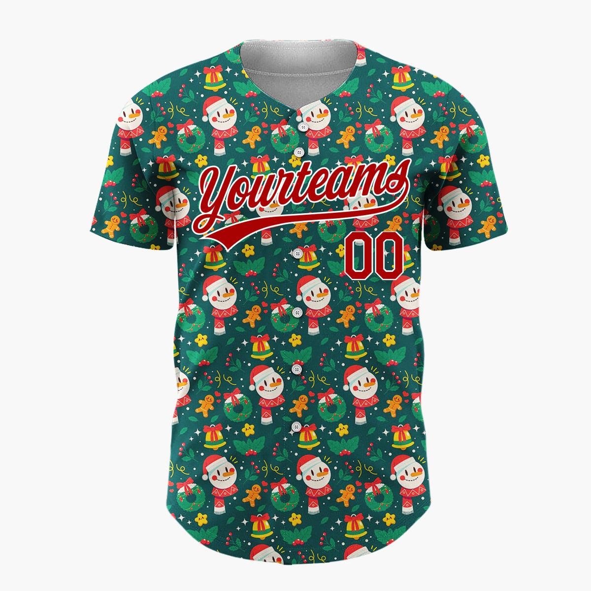 Custom Dark Green Santa Gift Boxes Playful Cartoon Pattern Christmas Baseball Jersey
