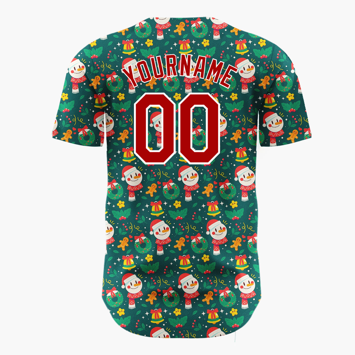 Custom Dark Green Santa Gift Boxes Playful Cartoon Pattern Christmas Baseball Jersey
