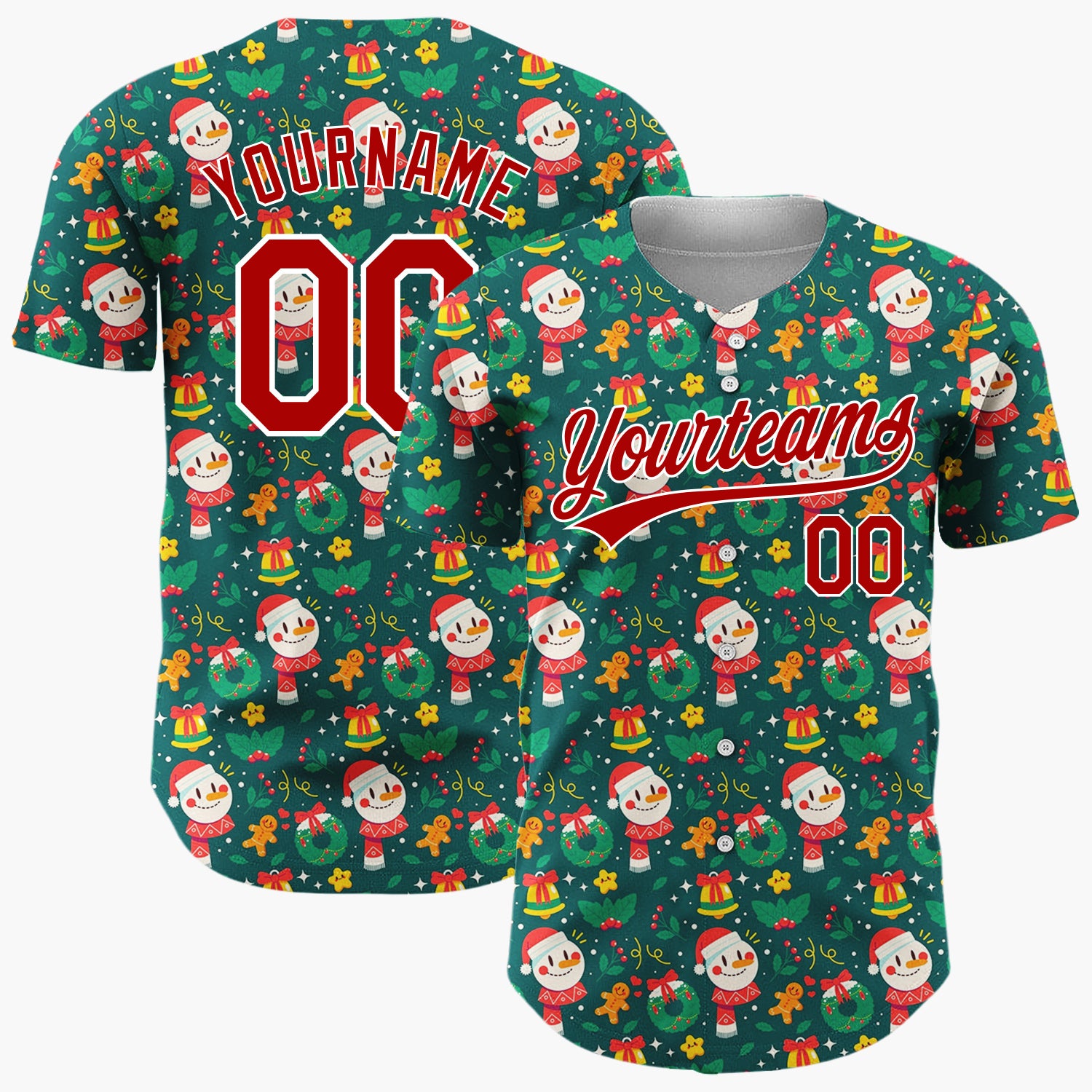 Custom Dark Green Santa Gift Boxes Playful Cartoon Pattern Christmas Baseball Jersey