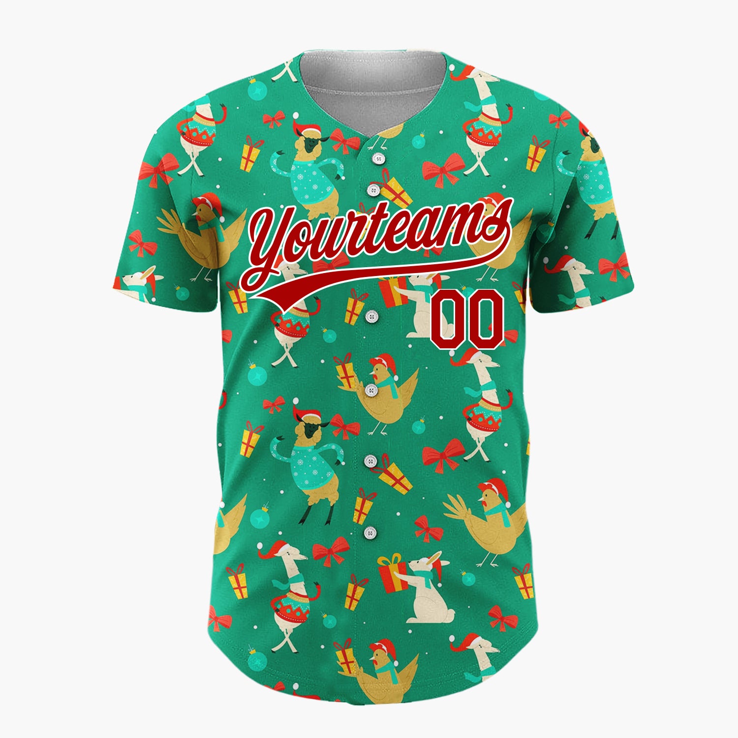 Custom Green Red Llamar Chicken Funny Dancing Animal Christmas Baseball Jersey