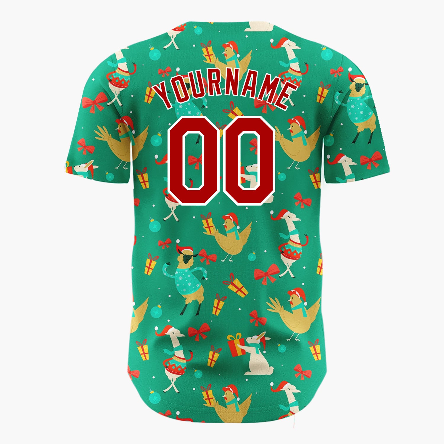 Custom Green Red Llamar Chicken Funny Dancing Animal Christmas Baseball Jersey