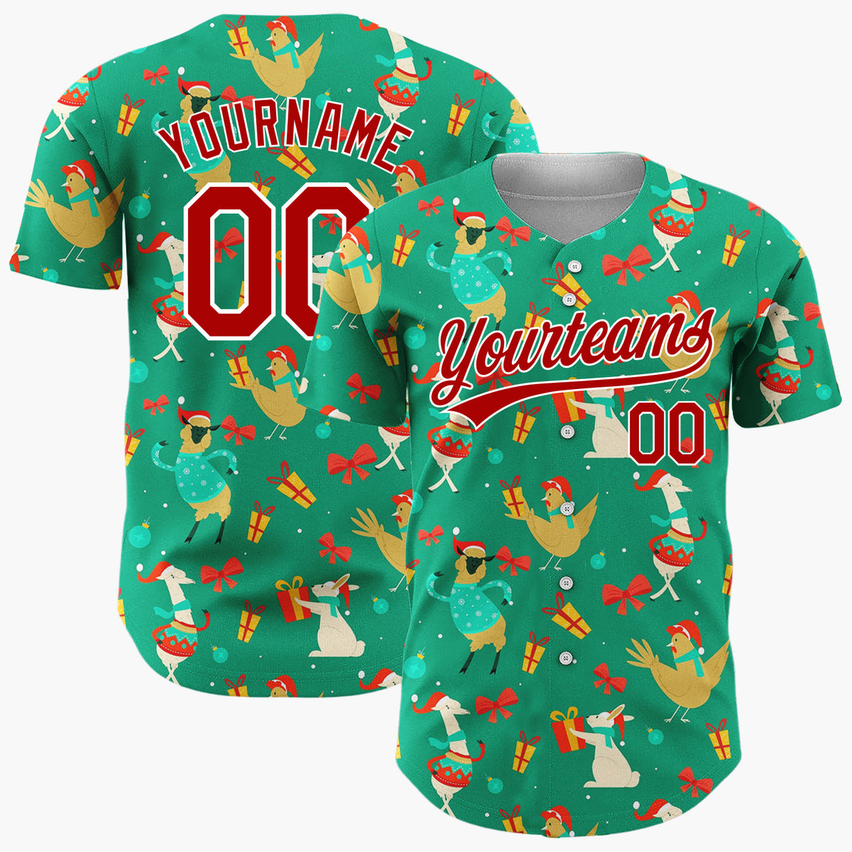 Custom Green Red Llamar Chicken Funny Dancing Animal Christmas Baseball Jersey