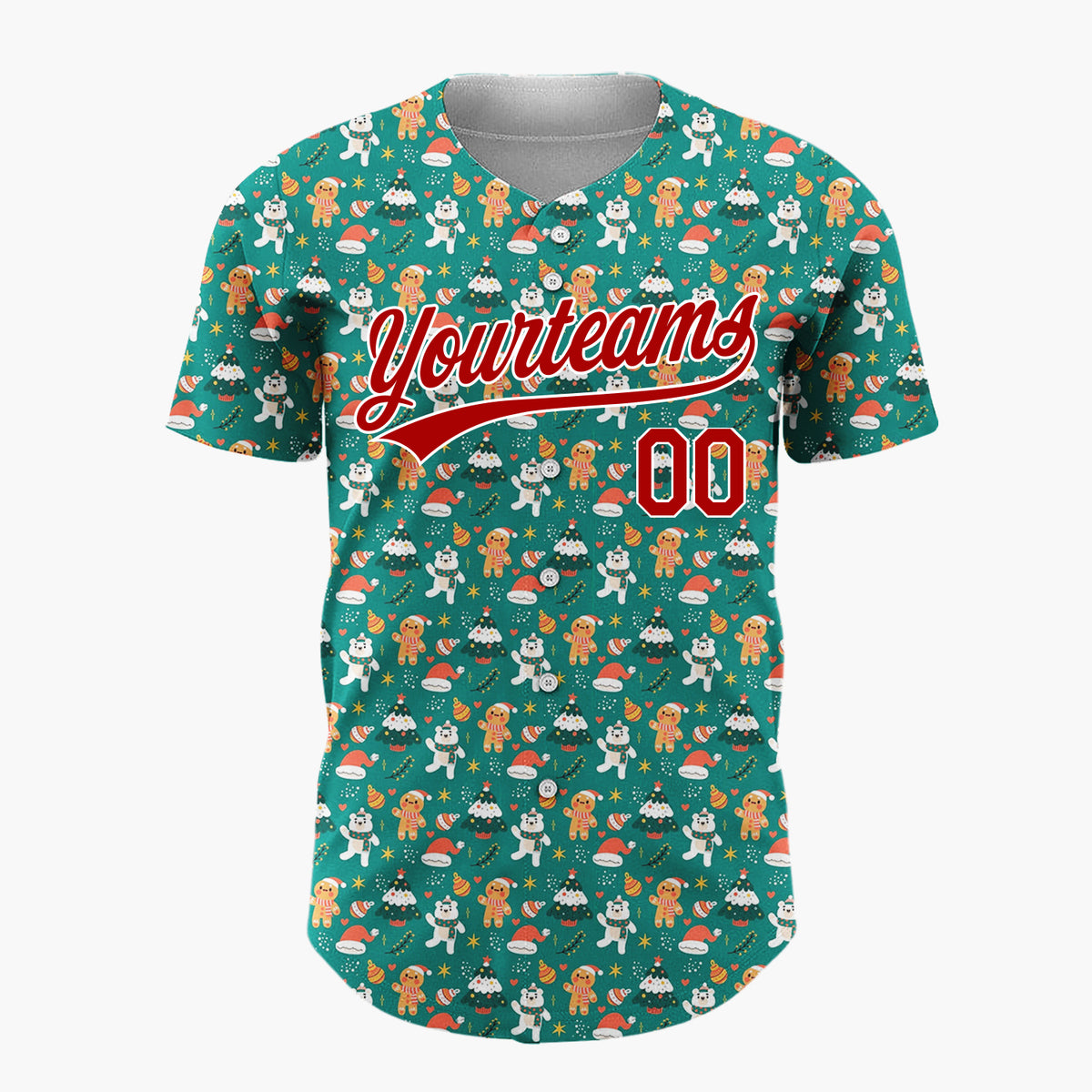Custom Green Gingerbread Men And Polar Bears Cute Christmas Baseball Jersey