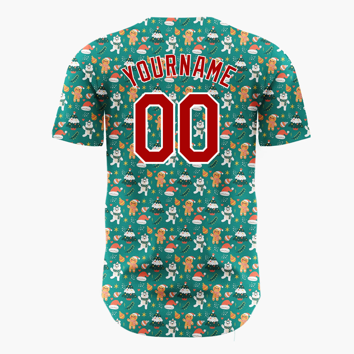 Custom Green Gingerbread Men And Polar Bears Cute Christmas Baseball Jersey
