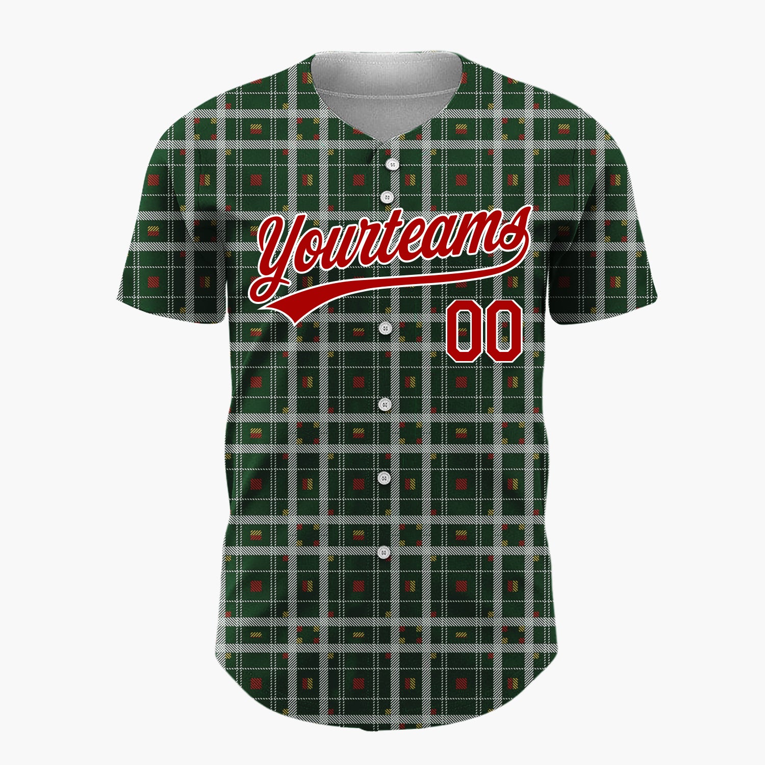 Custom Green Red Yellow Plaid Traditional Tartan Christmas Baseball Jersey