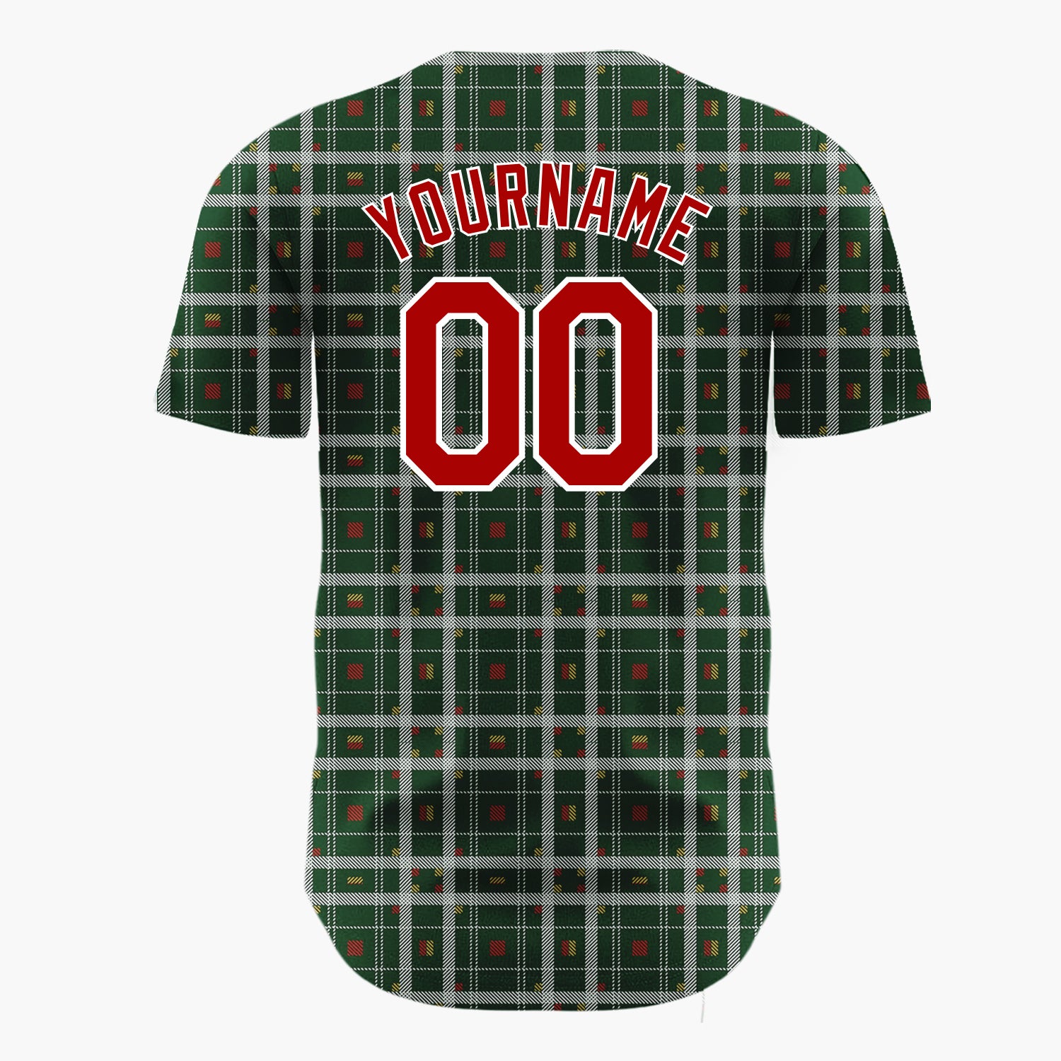 Custom Green Red Yellow Plaid Traditional Tartan Christmas Baseball Jersey