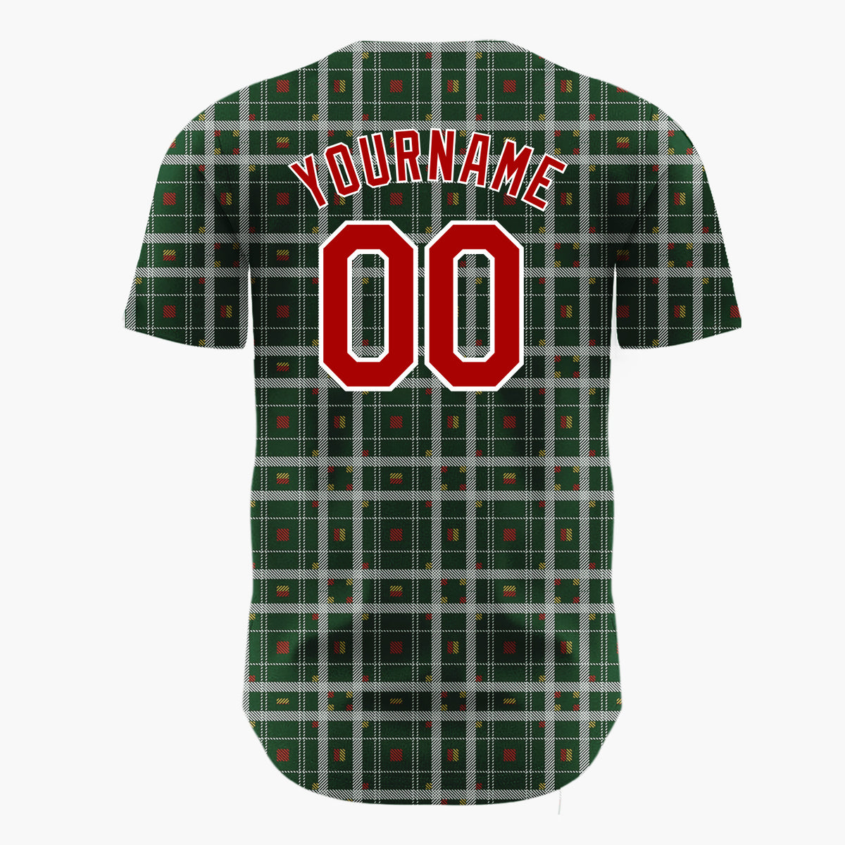 Custom Green Red Yellow Plaid Traditional Tartan Christmas Baseball Jersey