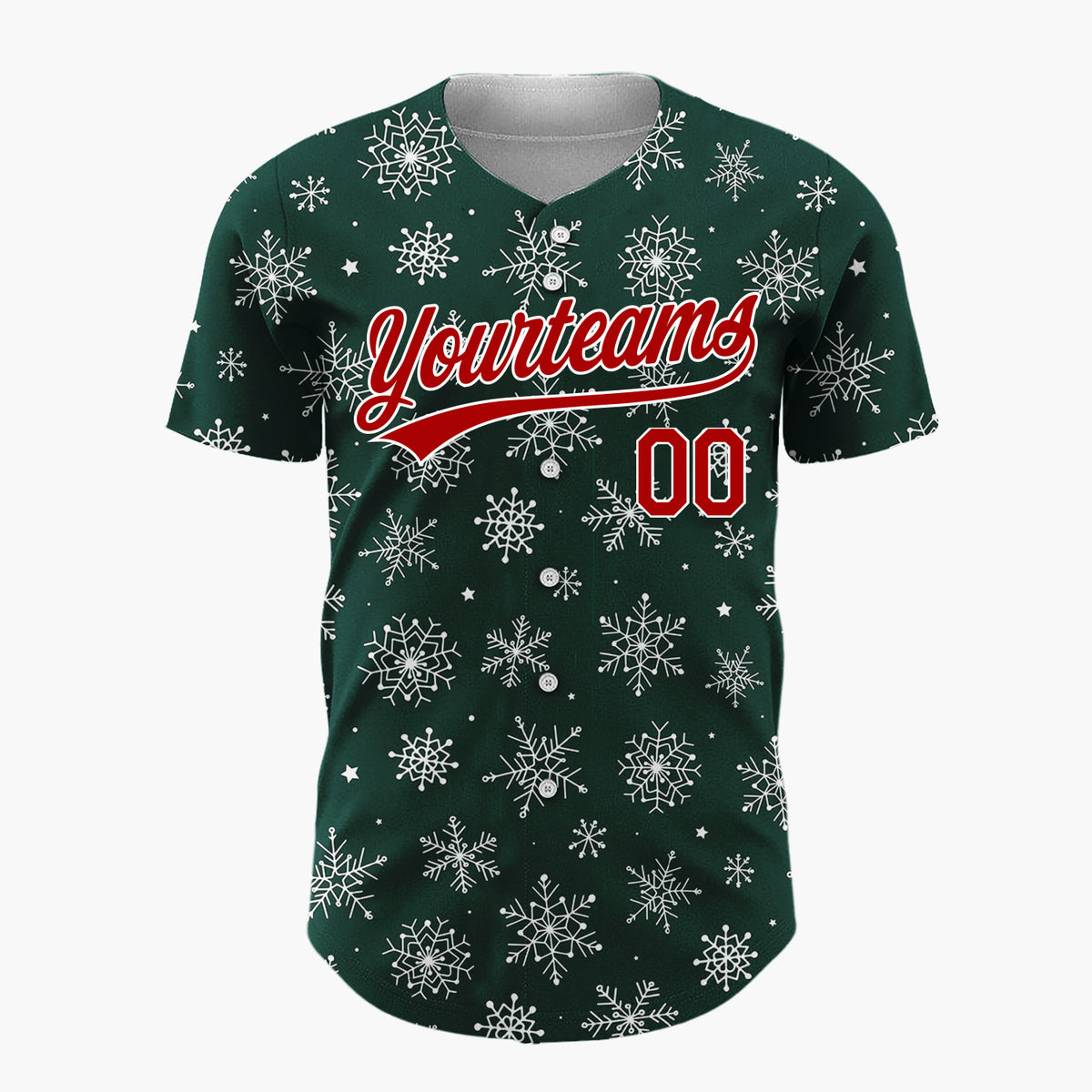 Custom Dark Green Snowflake Star Line Art Pattern Christmas Baseball Jersey