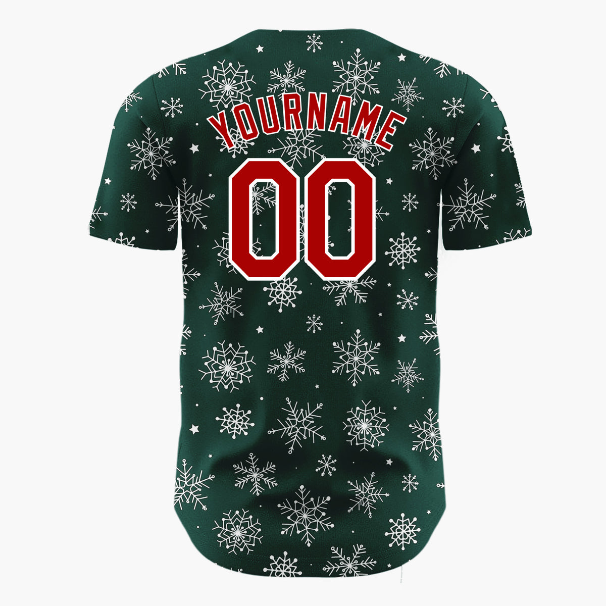 Custom Dark Green Snowflake Star Line Art Pattern Christmas Baseball Jersey