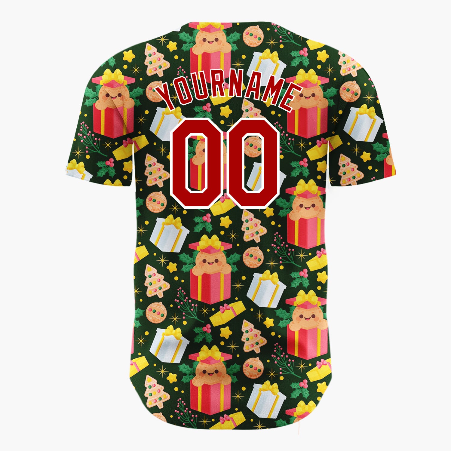 Custom Dark Green Red Puppies Gifts And Cookies Cute Christmas Baseball Jersey