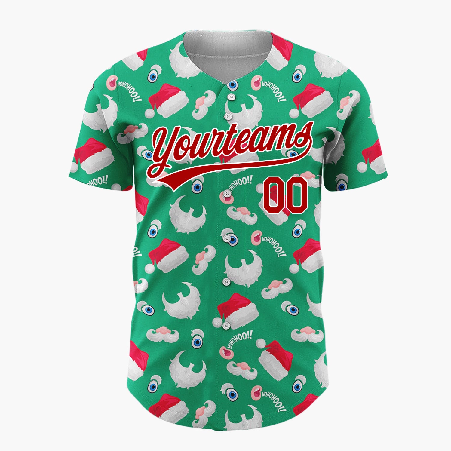 Custom Green Red Santa Hats Beards And Ho Ho Ho Funny Christmas Baseball Jersey